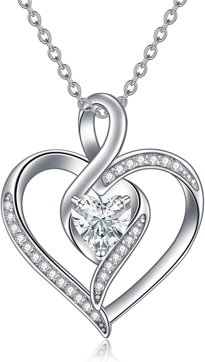ZBA Natural Diamond Heart Necklace for Women, 18k Gold Plated Sterling Sliver Fine Jewelry Gifts 20'' (F-G, I1-I2)