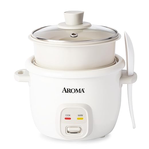 AROMA® CoreCoat Rice Cooker with Pop-Up Food Steaming Basket (4 Cups Cooked, 2 Cups Uncooked, 1 Qt)