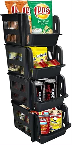 Miniatura 8 de Skywin Contenedores de almacenamiento apilables de plástico  Paquete de 4 contenedores de almacenamiento frontales abiertos medianos para