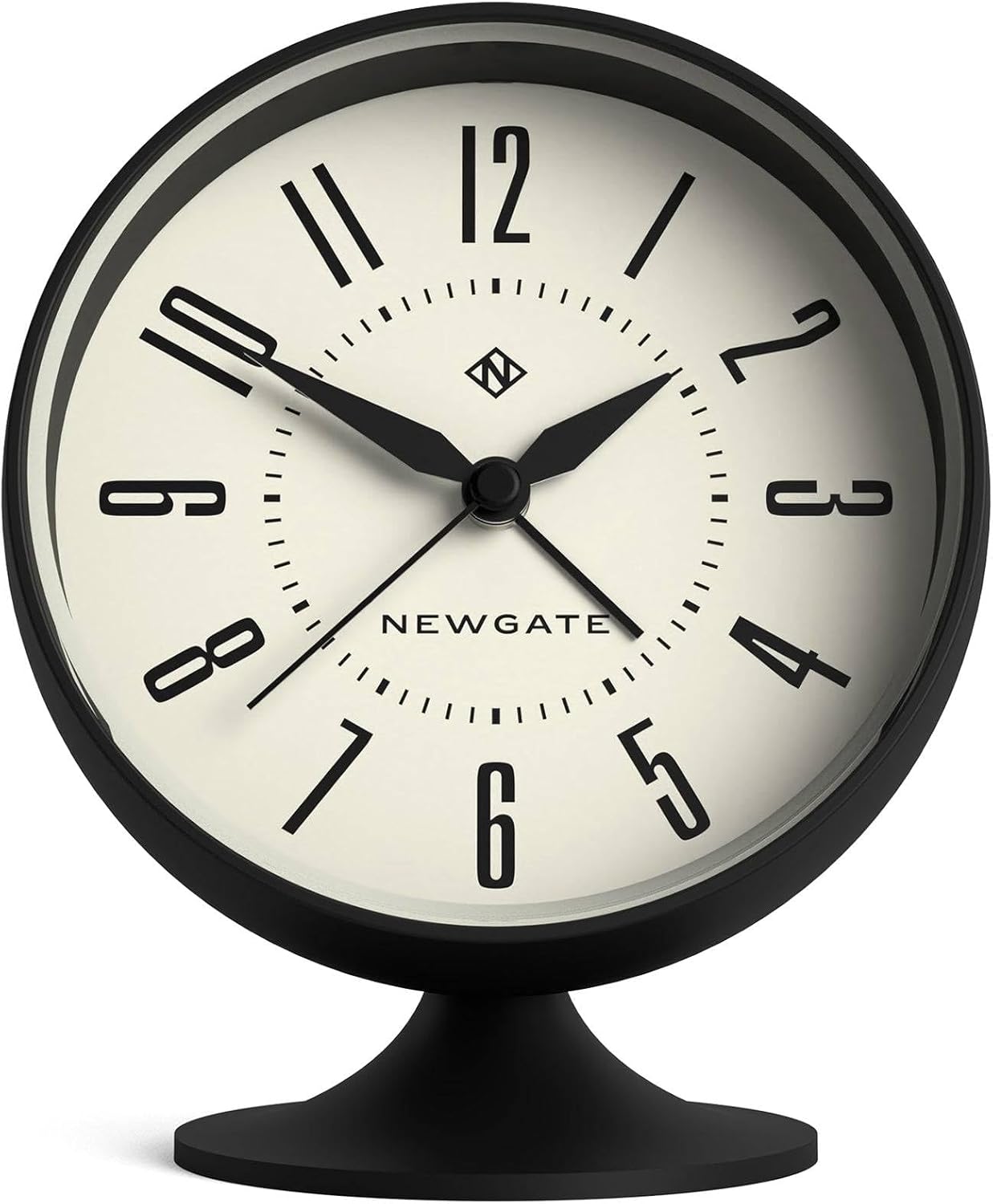 NEWGATE Reloj despertador Spheric  Diseño retro icónico de cúpula  Acabado de goma suave negro  Ideal para mesita de noche, escritorio o estante