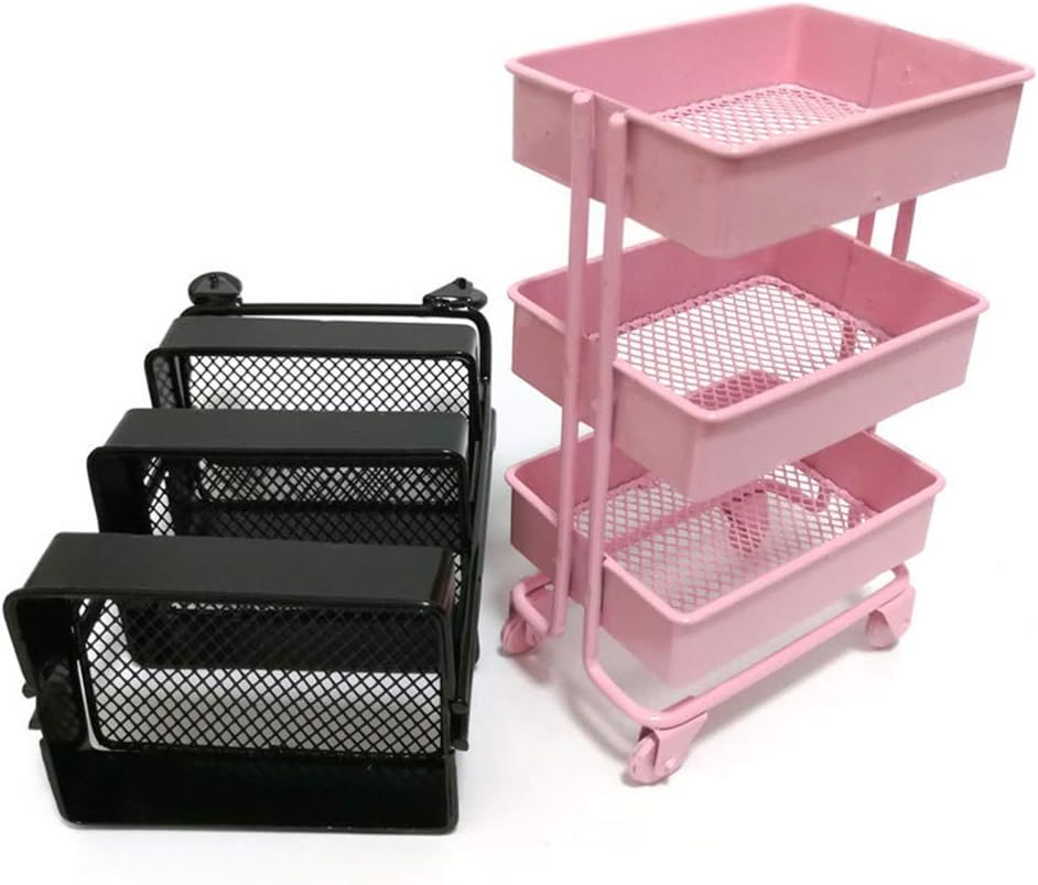 Trolley Storage Shelf, Floor Storage Trolley with Wheel, Miniature Furniture Storage Shelf, Bookcase, Decorative Display, Pink