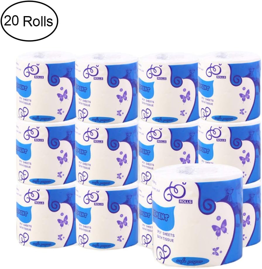 Hometti 20 Rolls Toilet Paper 3 Layers Soft and Comfortable Toilet Tissue Cotton Roll Paper Skin-Friendly Household Towel Tissue for Home Kitchen Cafe Shop Restaurant