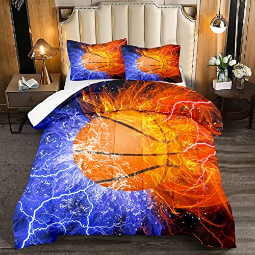 Jiospet Basketball Comforter Set Queen Size Basketball Queen Comforter Sets for Boys Basketball Bedding Sport Microfiber Queen Bedding Set for Kids Boys Teens, 1 Comforter+2 Pillowcases