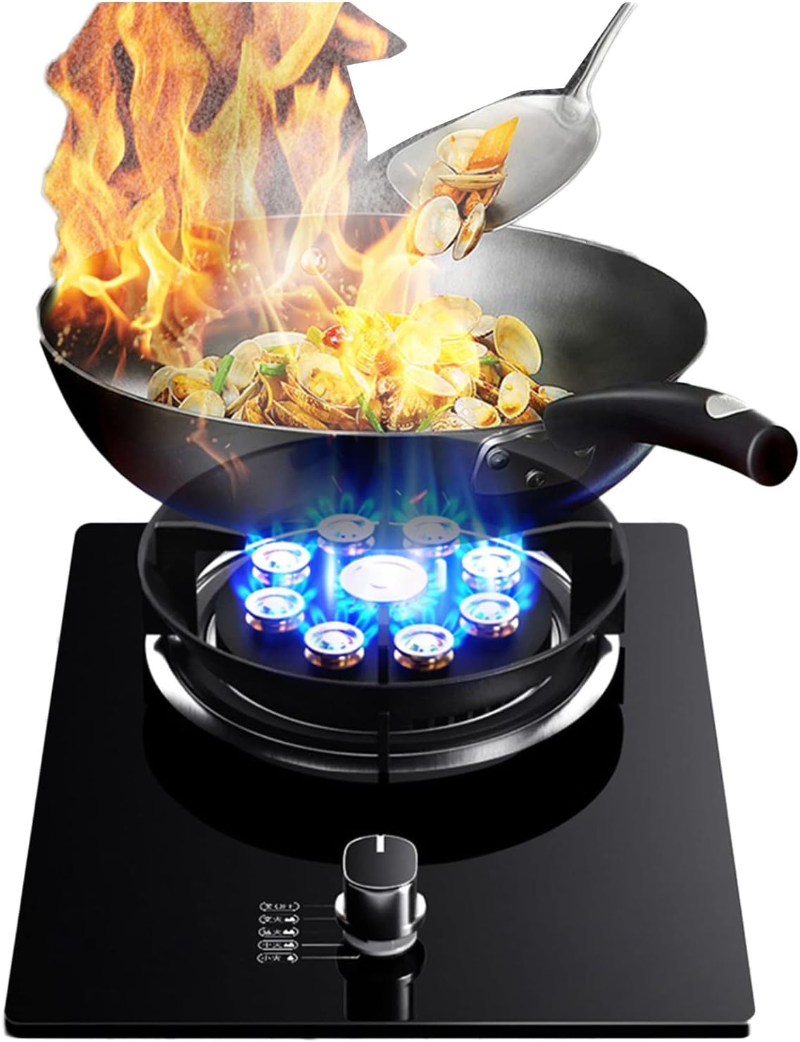 Gas Cooker 1 Burner, 5.2KW 9-cavity Wok Burner With Flameout Protection, Black Tempered Glass Cast Iron Pot Support, Easy To Clean (Size : LPG)