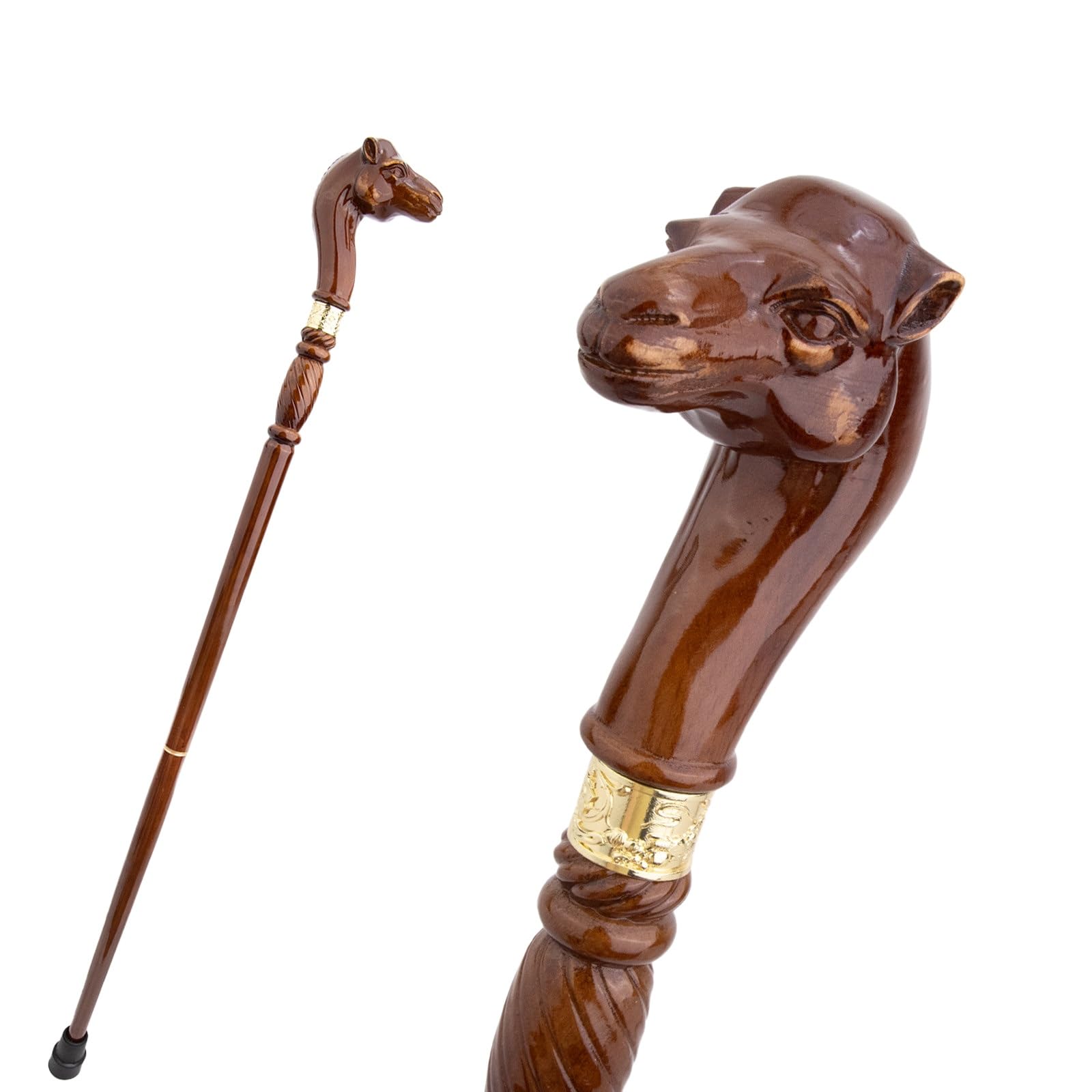 Handgeschnitzter Spazierstock Aus Holz Mit Kamelkopf, Ergonomischem Griff und Gummispitze für Damen und Herren – Modischer und Einzigartiger Gehstock für Senioren – 94,5 cm