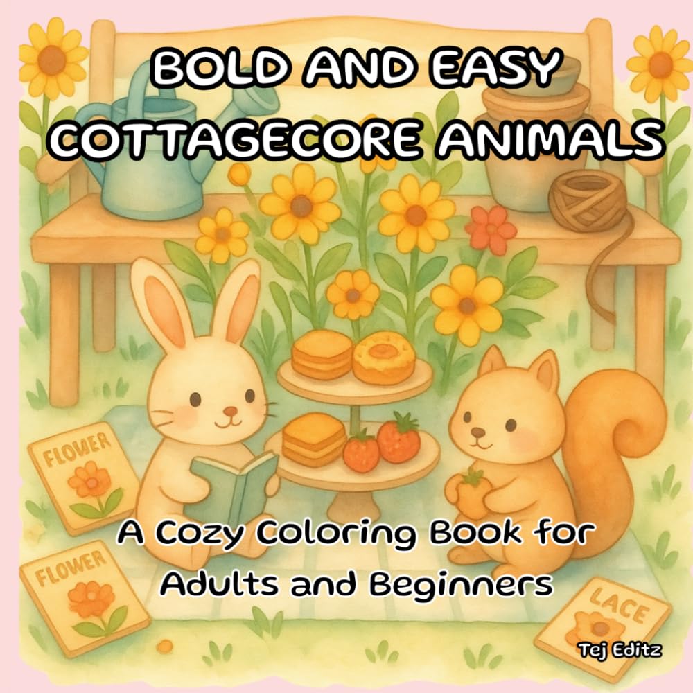 Bold and Easy Cottagecore Animals: A Cozy Coloring Book featuring Simple Country Scenes, Cute Forest Friends, and Rustic Charm for Adults and Beginners