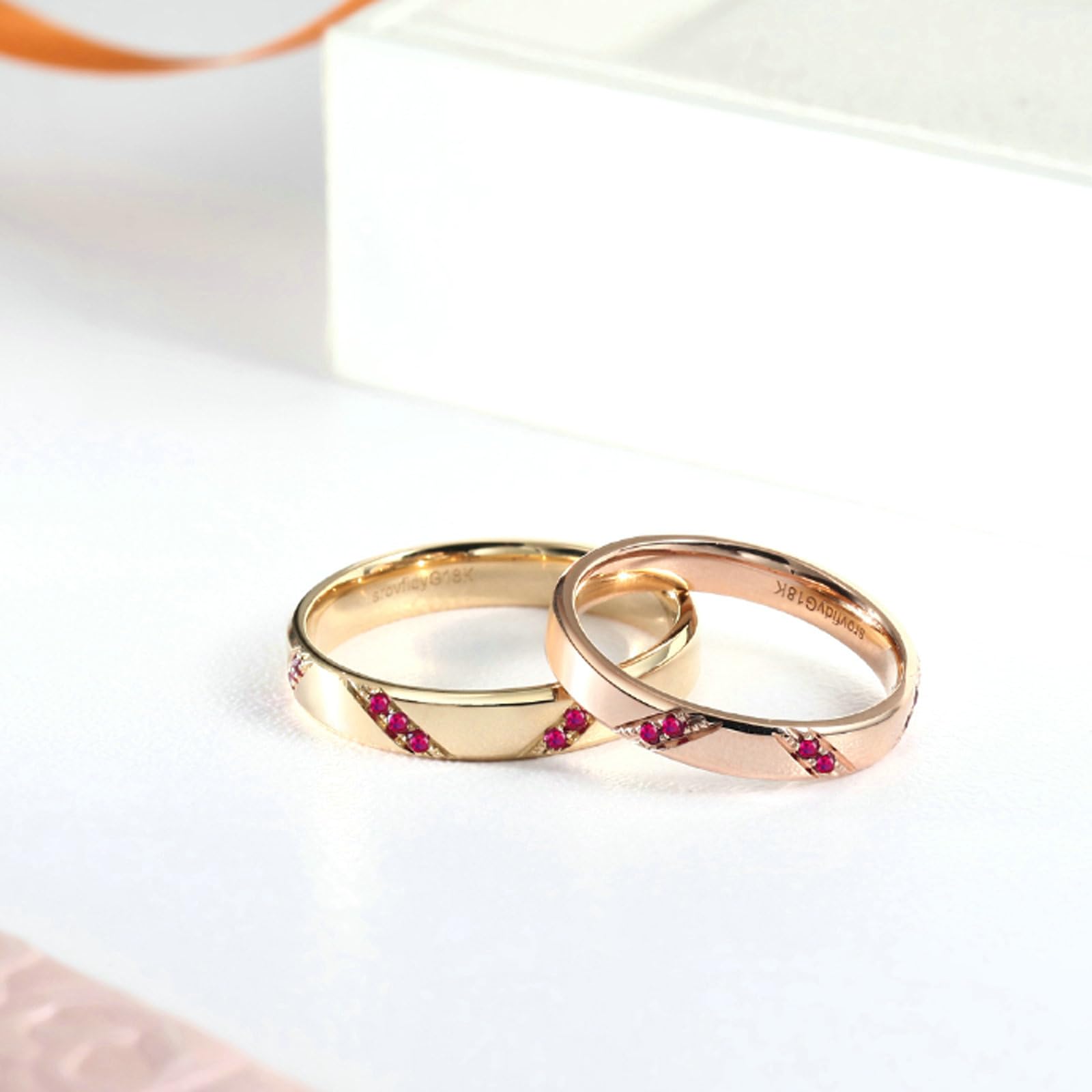 Frauen Ring Silber 925, Verlobungsring Damen Schlichter Streifen Design mit Rund Labor Erstellt Rubin Eheringe Hochzeitsringe Verlobungsringe Trauringe Rosegold