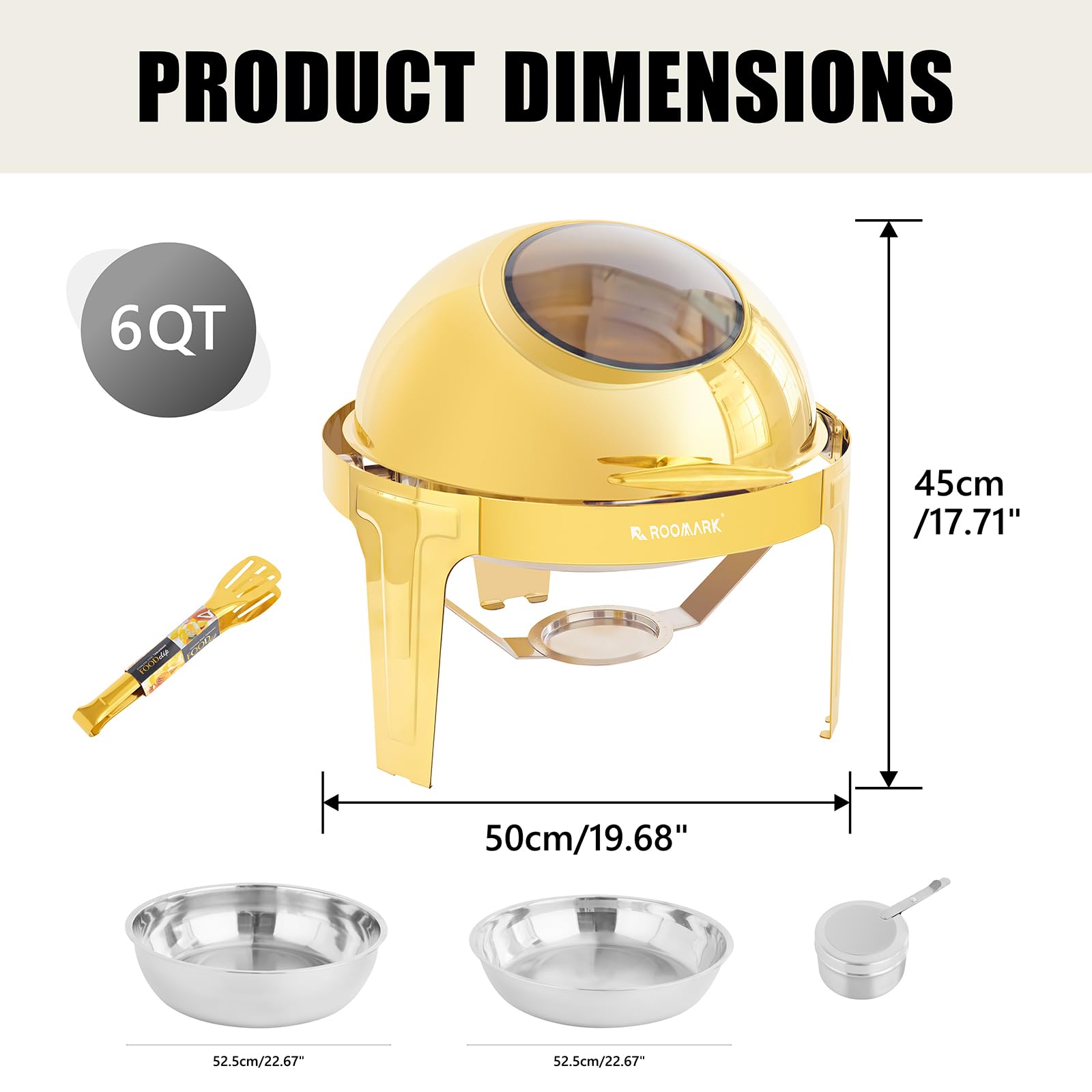 5,7L Buffet Chafing Dish Set, Calentador Buffet Redondo, Servidor de Buffet, Calentador Comida Buffet, Calentador de Buffet, Marco Grueso, Para Buffet, Fiestas de Catering, Bodas, Oro
