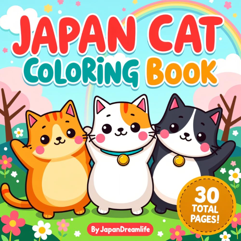 Japan Cat Coloring Book: Cute Japanese Kawaii Cats Coloring Pages with Thick Lines for Toddlers, Preschoolers, and Kids