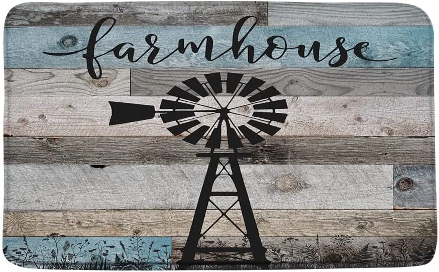 Farmhouse Windmill - Tapete de baño de molino de viento de madera rústica, color verde azulado, estilo vintage, para puerta de granero, baño,