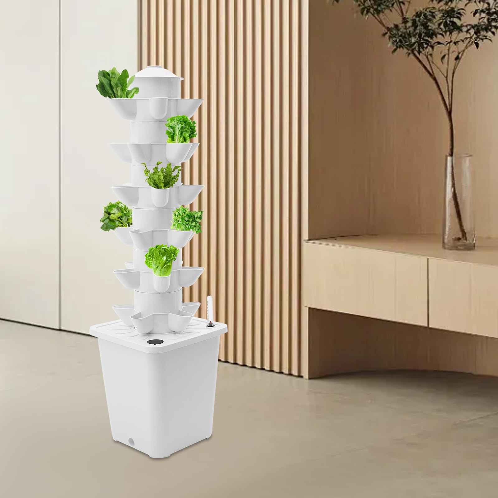 Hydroponic Growing System, 6 piani, 30 fori, torre idroponica con serbatoio dell'acqua da 10 l, indicatore del livello dell'acqua, per pomodori, fragole, lattuga, peperoncino, menta