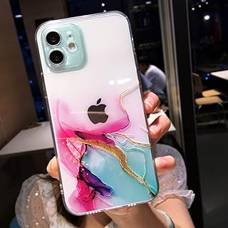 Funda para teléfono con Pintura de Acuarela para iPhone 14 Pro MAX 13 12 Mini 11 X XR XS 7 8 Plus Cubierta Suave a Prueba de Golpes de mármol Colorido, Rosa roja, para iPhone 13 Mini