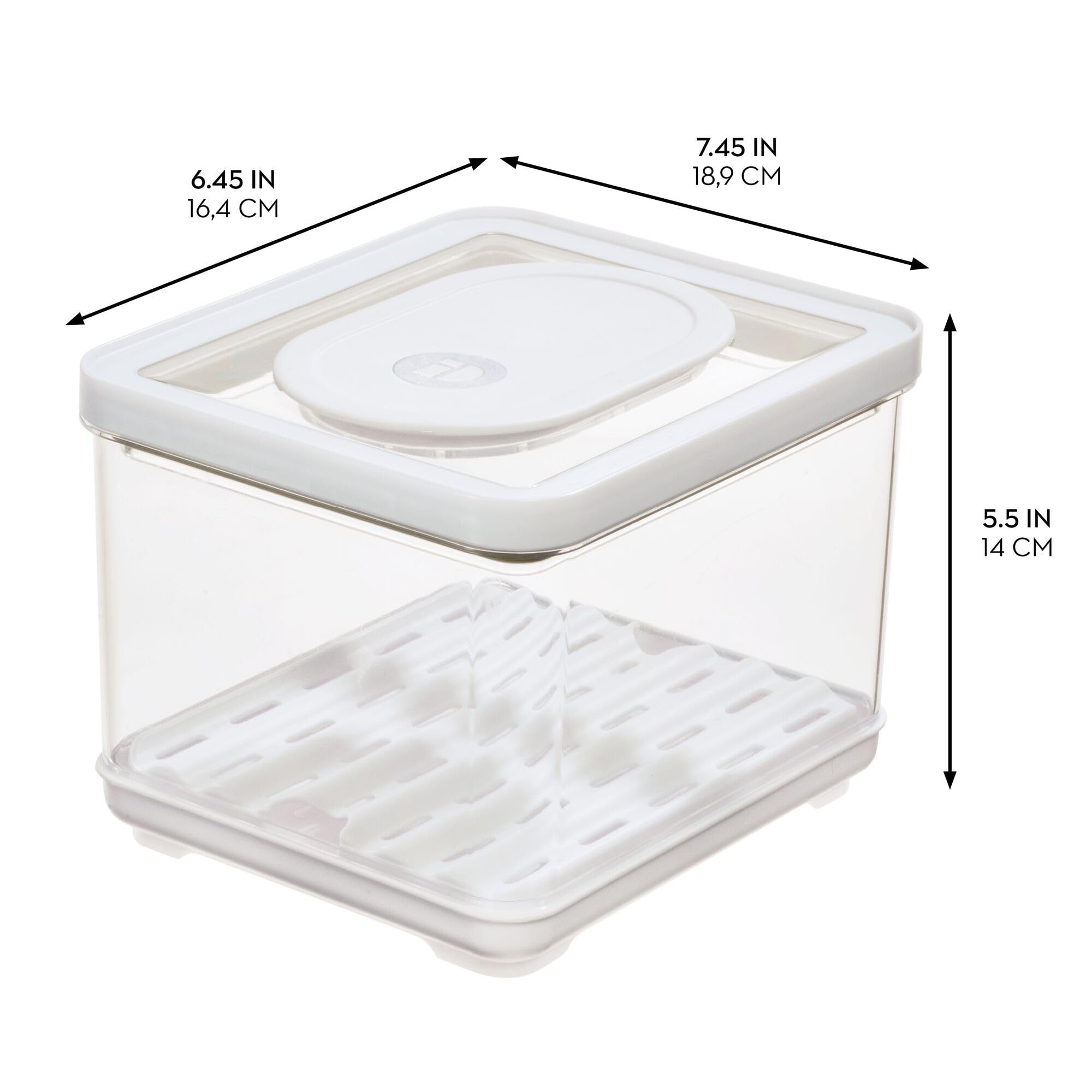 InterDesign iDesign - Pattumiera piccola per frigo, con vassoio di drenaggio rimovibile e coperchio, set da 2, trasparente