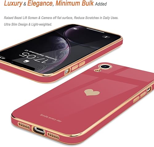 Miniatura 4 de Teageo Funda compatible con iPhone XR para mujeres y niñas, lindo corazón de amor, chapado en brillo, cubierta trasera suave, protección completa de