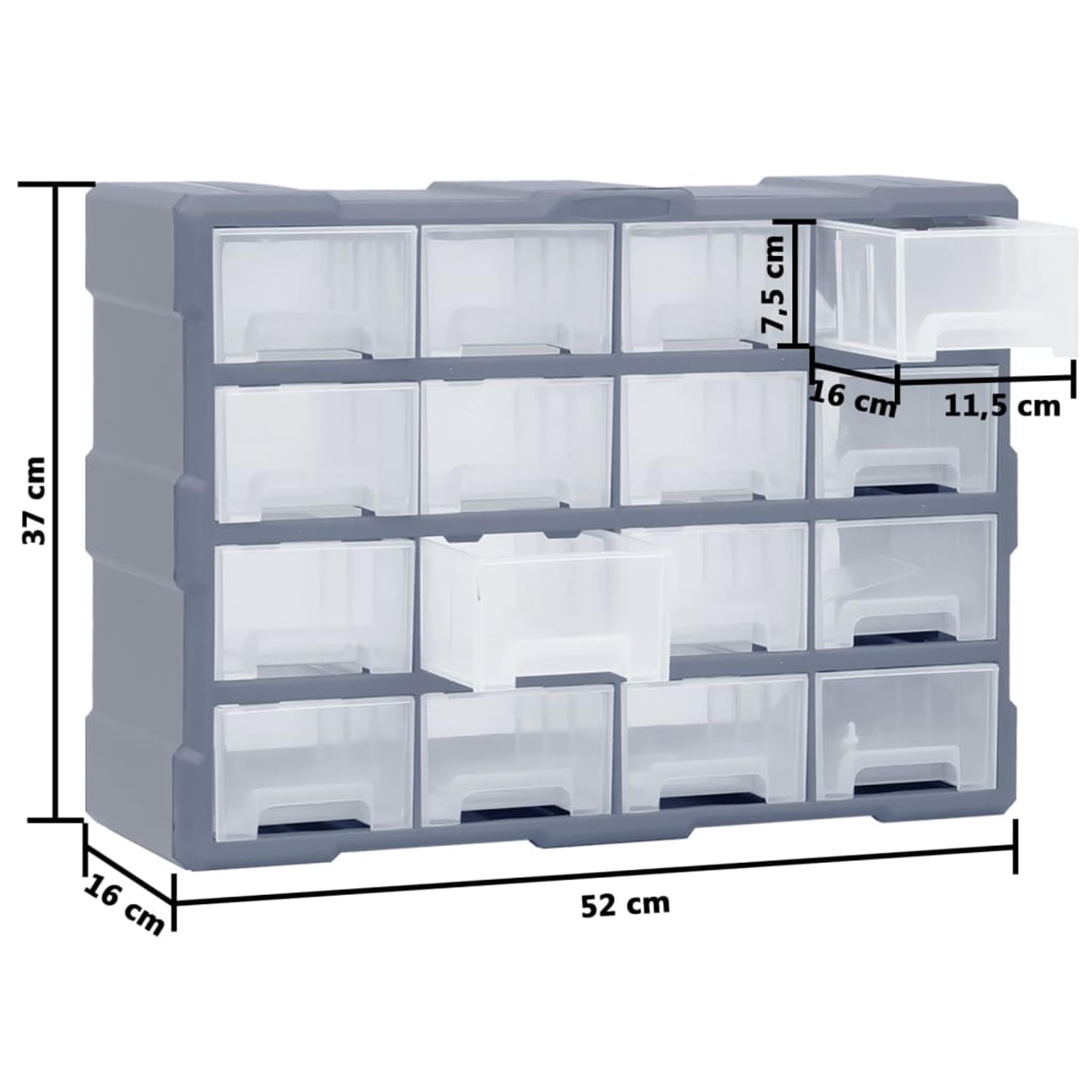 Homgoday Organizador de 16 Cajones Medianos, Caja de Herramientas Multiusos, Armario de Plástico Resistente, Gris, 52x16x37 cm, para Tornillos, Clavos y Accesorios