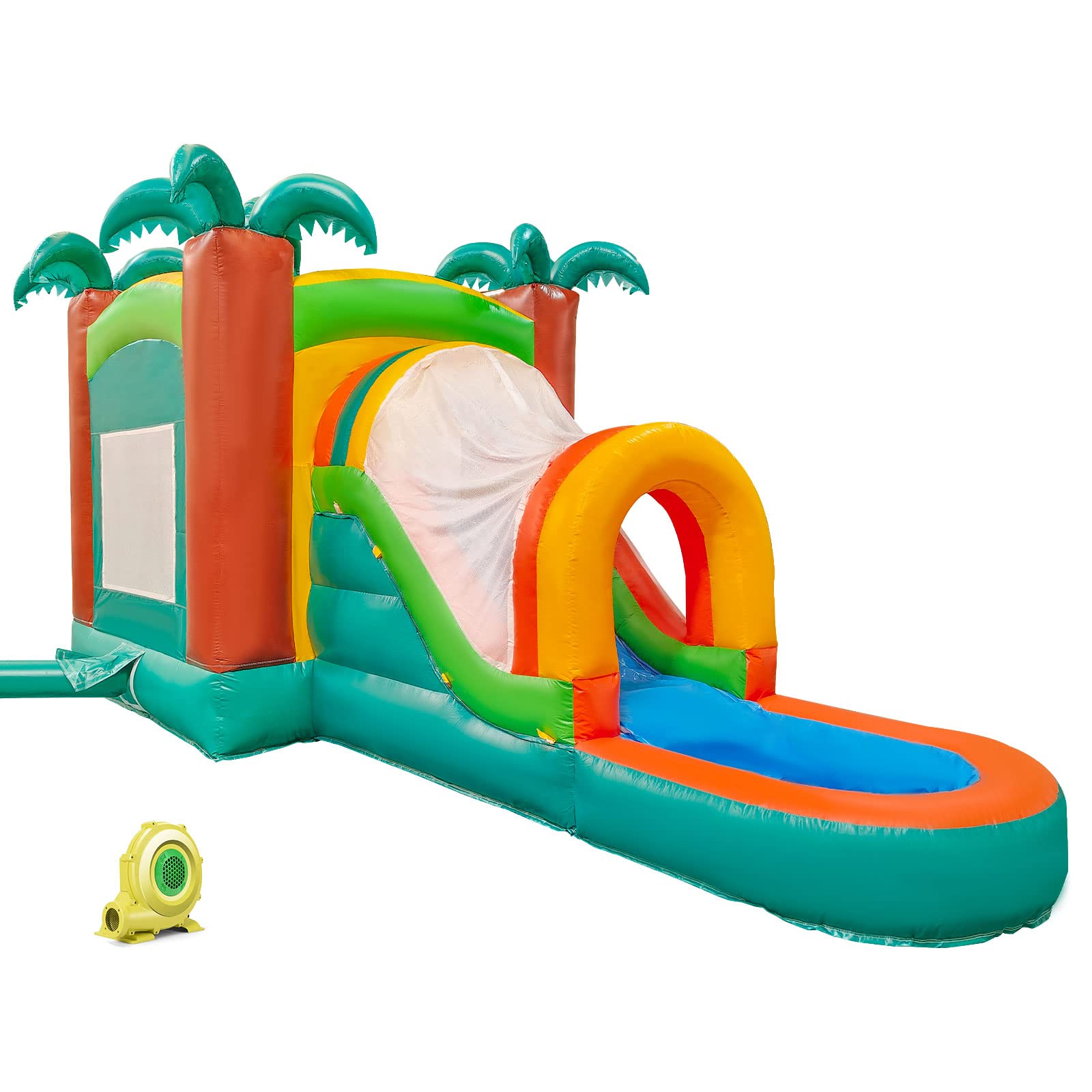 Inflatable Bounce House 20x10x10ft-with Slide for Kids 100% PVC Commercial Grade Bouncer with Water Pool,Outdoor Jumpers Basketball Hoop Tropical Rain Forest Design for Winter and Summer