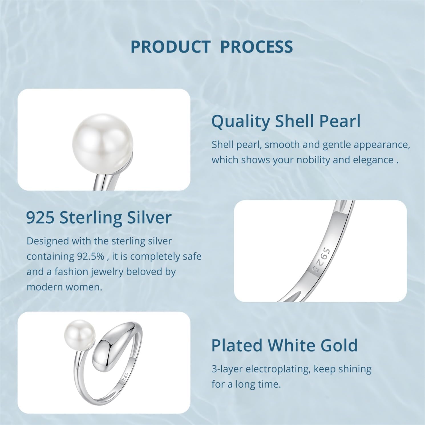 VOROCO 925 Sterling Silver Adjustable Rings Trendy Retro Unique Cat Octopus Pearl Flower Open Ring For Women Jewelry Gift - Image 5