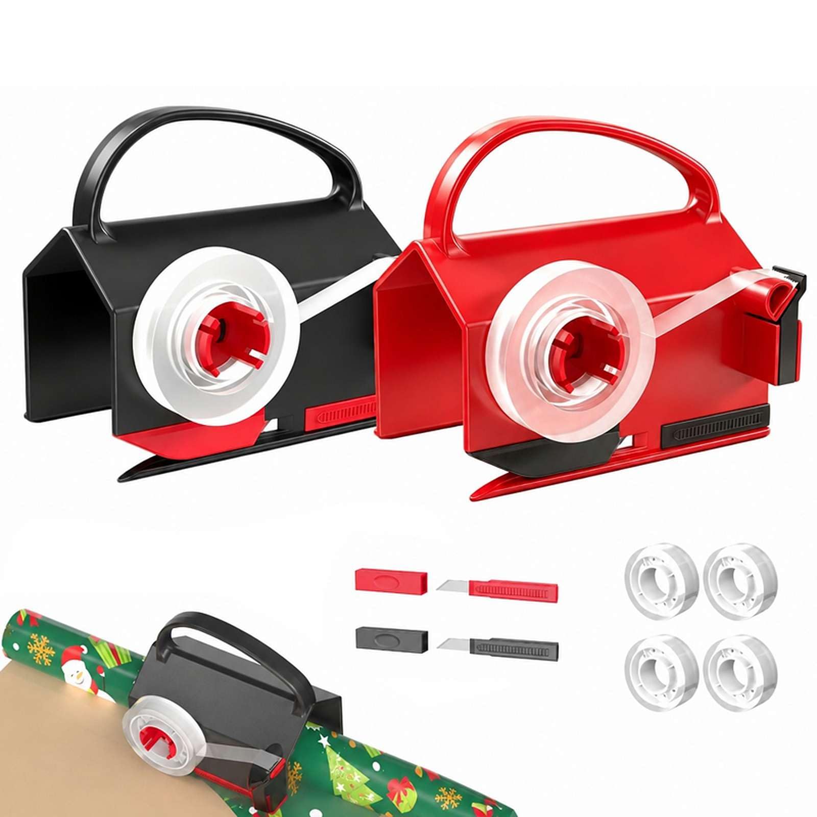 2-in-1 Wrapping Paper Cutter & Tape Dispenser for Rolls Paper