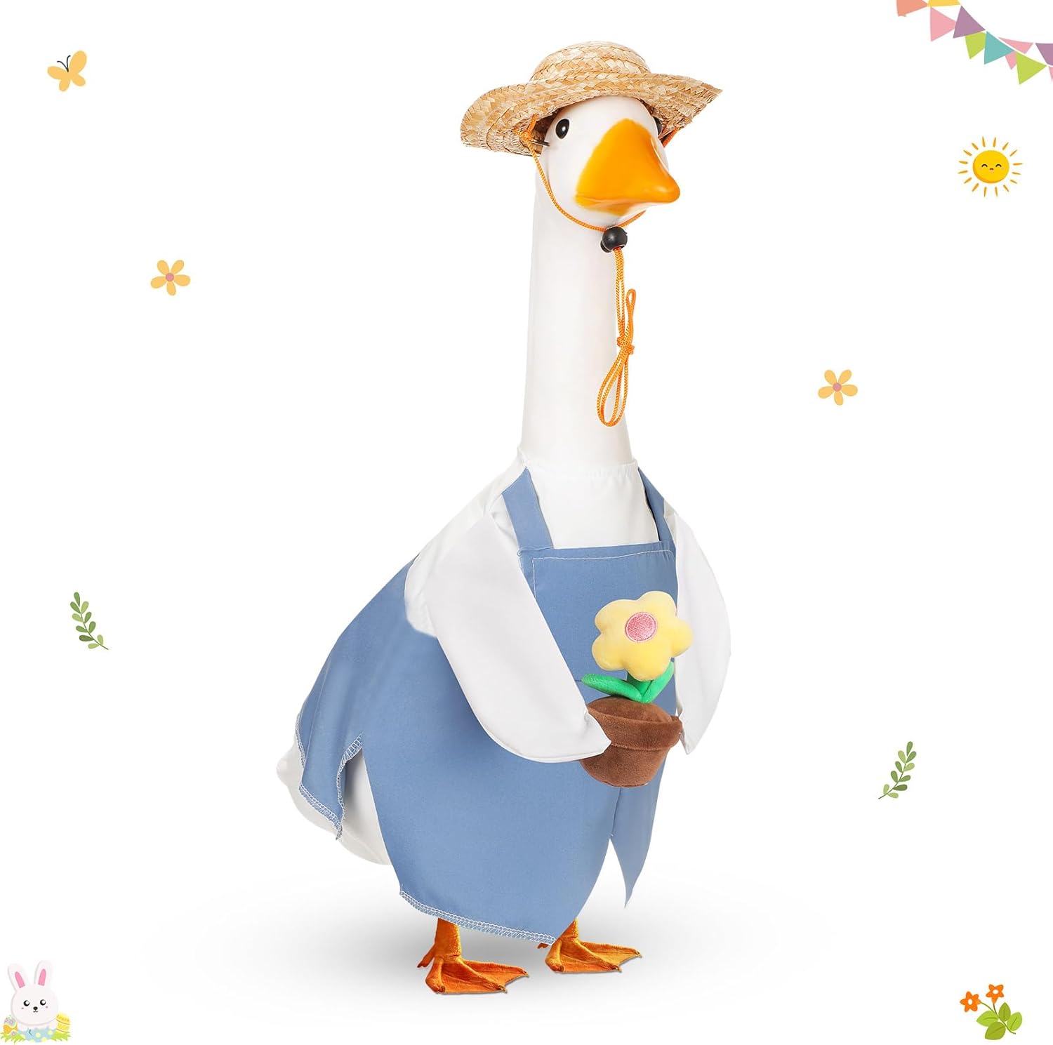 Spring Porch Goose Outfit for 17" Blue Overalls Lawn Goose Costume Clothes for Outdoor Patio Yard Lawn Art Decoration