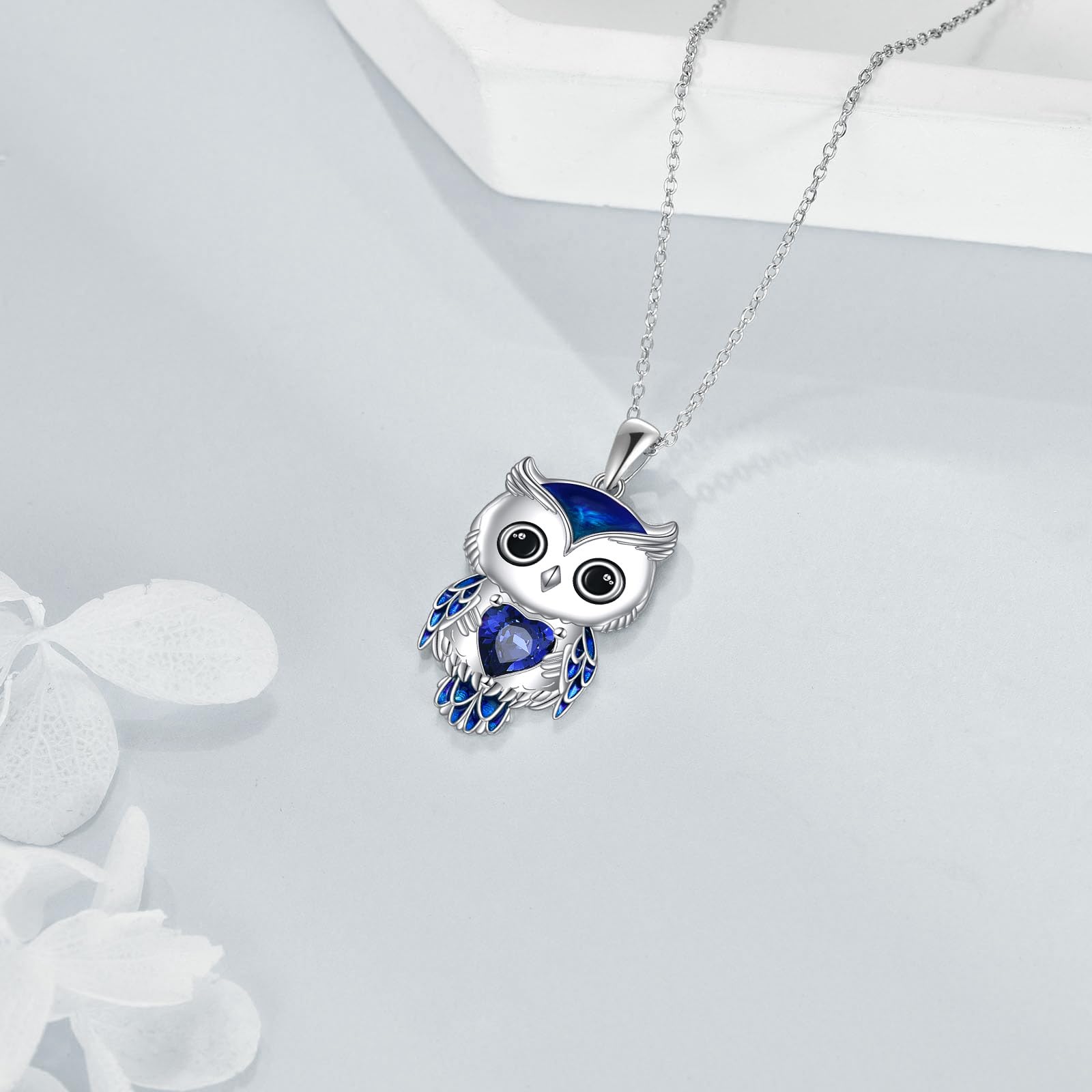 Vadmans Eule Kette Schmuck Geschenke für Damen Sterling Silber Geburtsstein Eule Anhänger Halskette Weihnachts Schmuck für Frauen