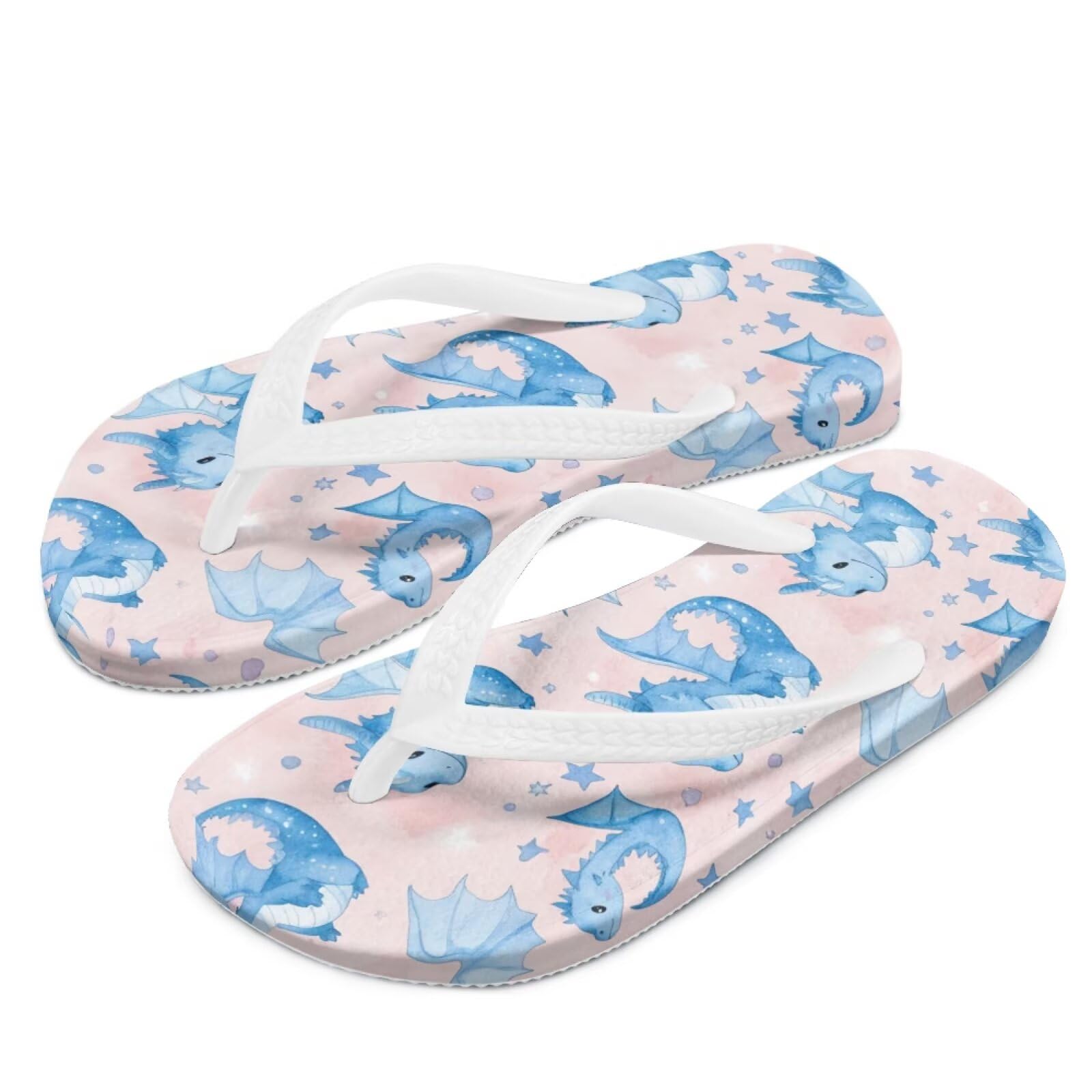 Pynewomyt Fire Dragon Star Night Flip Flops for Boys Summer Flip Flops Lightweight Summer Sandals with Non Slips Sole Beach Shoes