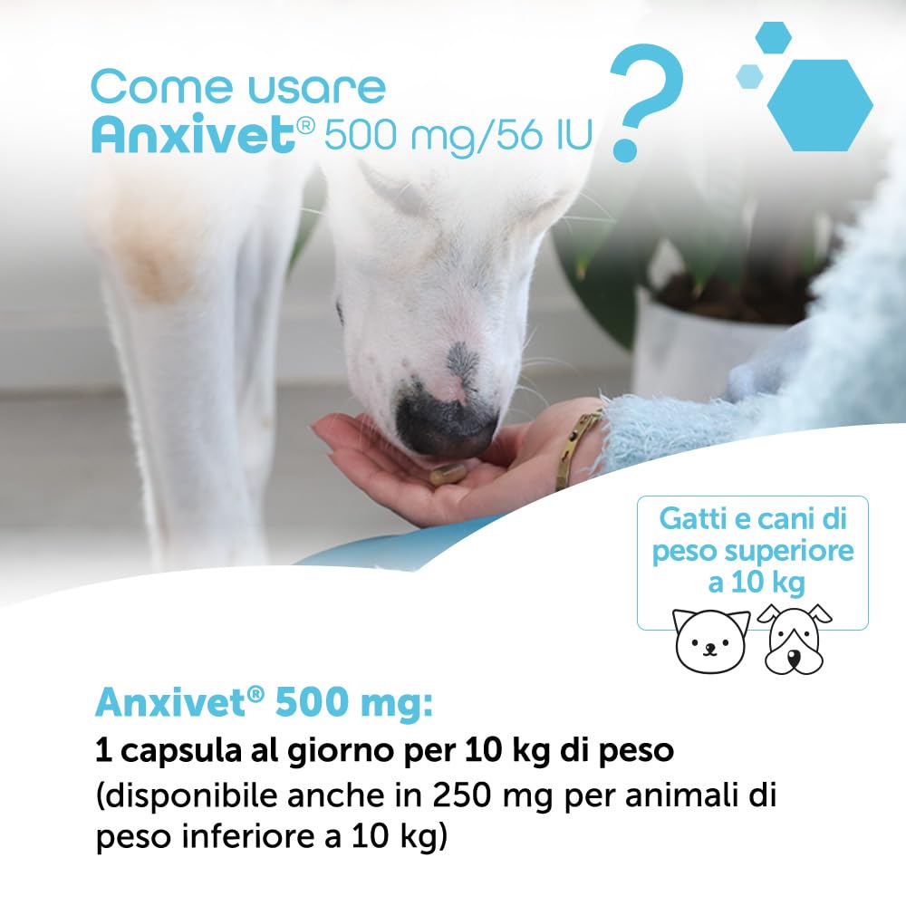MP Labo Anxivet® - Favorisce Il Benessere e l'adattamento alle situazioni stressanti della Vita Quotidiana per Cani e Gatti (500 MG, 56 UI, 30 Capsule)