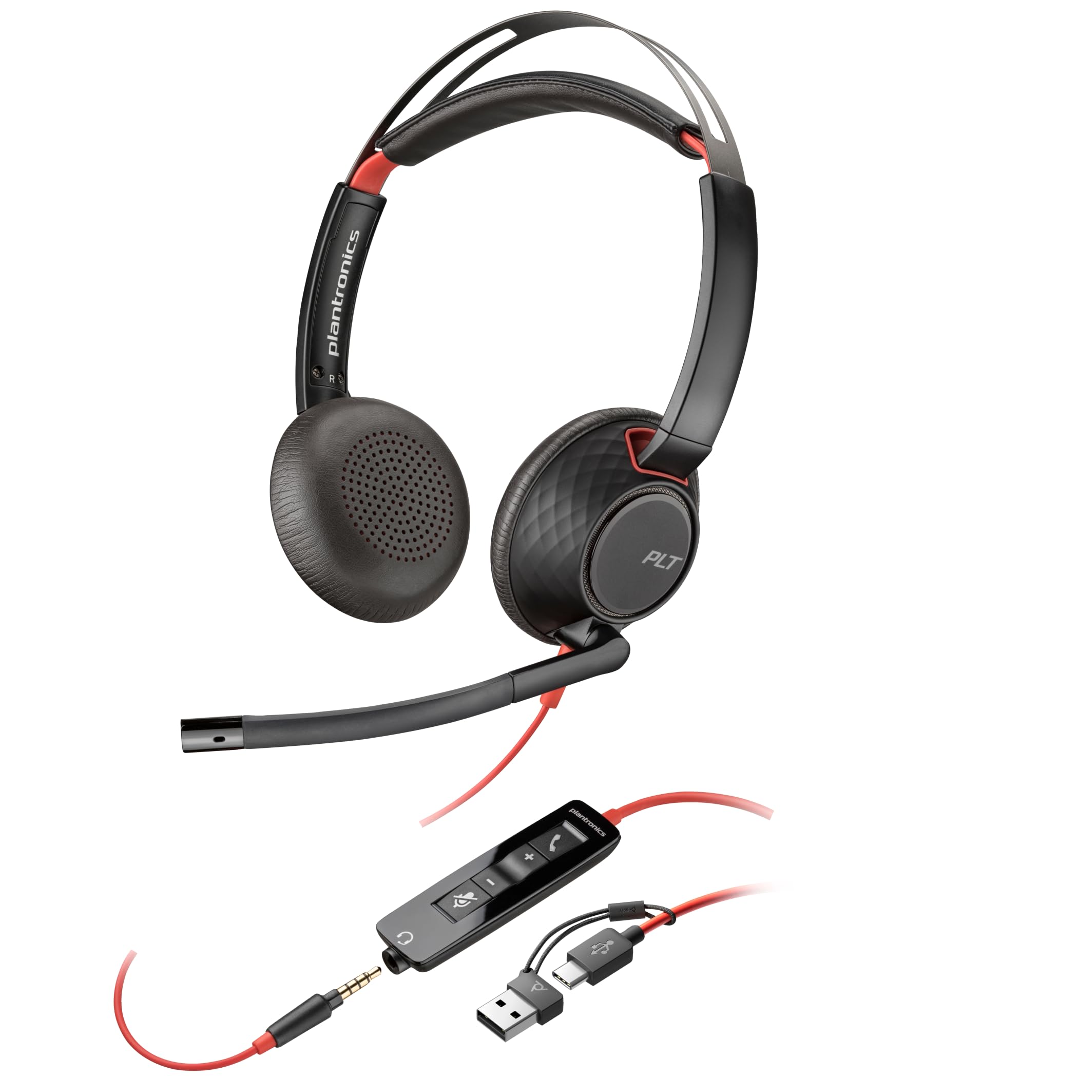 Poly Blackwire 5220 Stereo-USB-C-Headset + 3,5-mm-Stecker + USB-C/A-Adapter