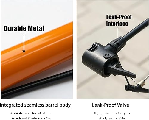 Miniatura 4 de Bomba de bicicleta portátil con mango ergonómico, naranja y negro, bomba de aire manual compacta para neumáticos de bicicleta