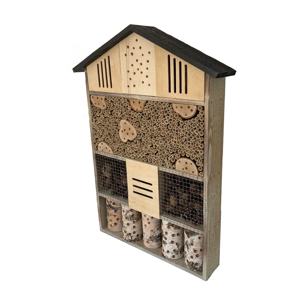 Insektenhotel 57 x 80 x 11,5 cm aus Holz – Bienen- und Schmetterlingshotel für nützliche Insekten, mit natürlichem Füllmaterial