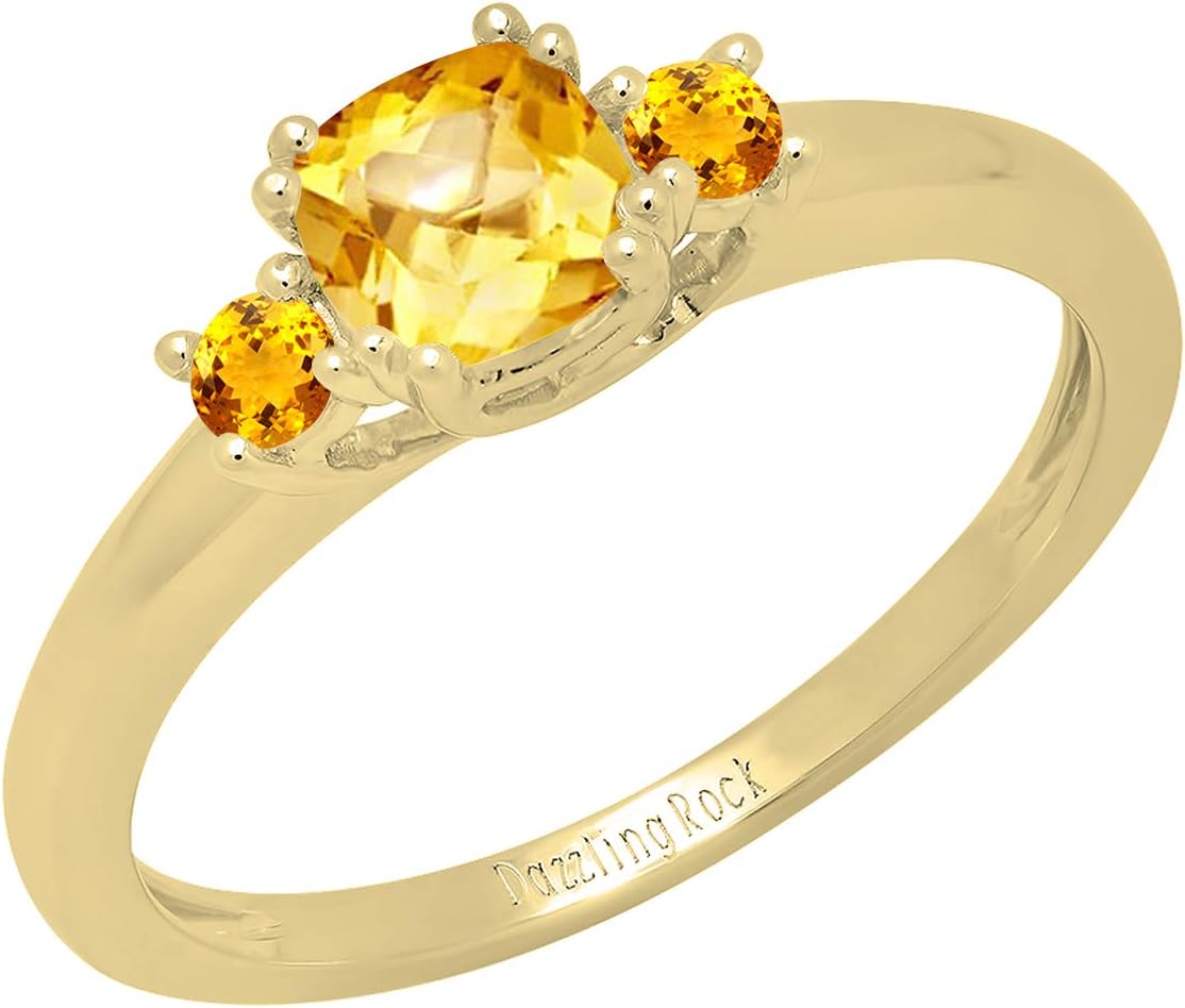Dazzlingrock Collection 18K Yellow Gold 5 MM Cushion & Round Gemstone Ladies Bridal 3 Stone Engagement Ring