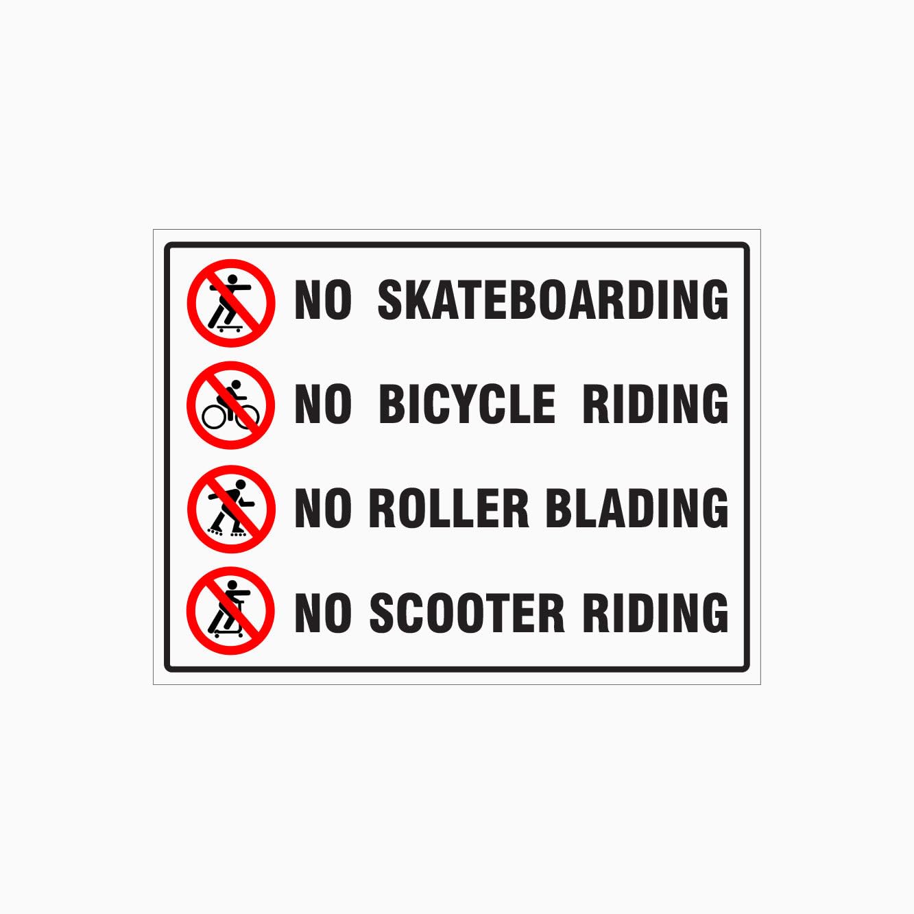 NO SKATEBOARDING, BICYCLE RIDING, ROLLER BLADING, SCOOTER RIDING Sign Prohibition Metal Tin Sign 8 x 12 inch for Industrial & Commercial Series