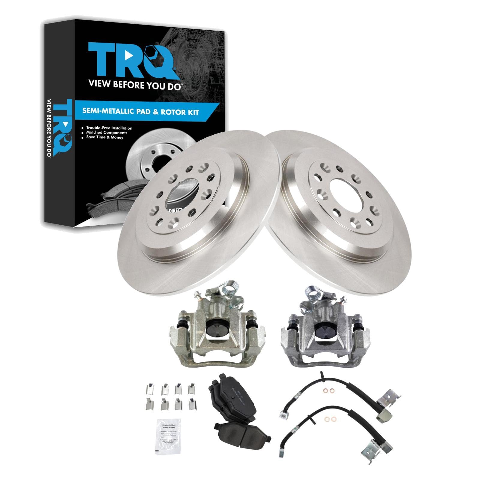 TRQ Rear Brake Pad and Rotor Set Semi Metallic Rotors Calipers Compatible with 2011 Ford Explorer