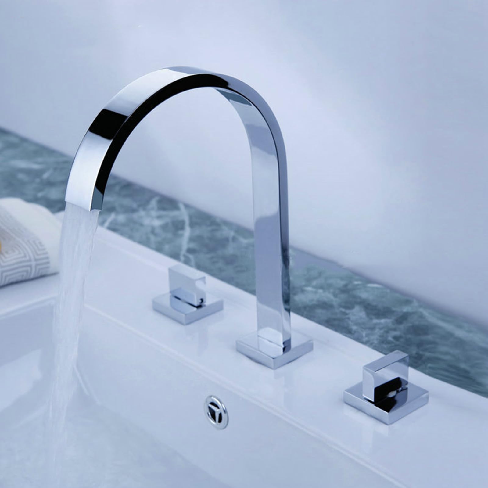 Monza Waterfall Square Brushed Brass Basin Mixer Tap
