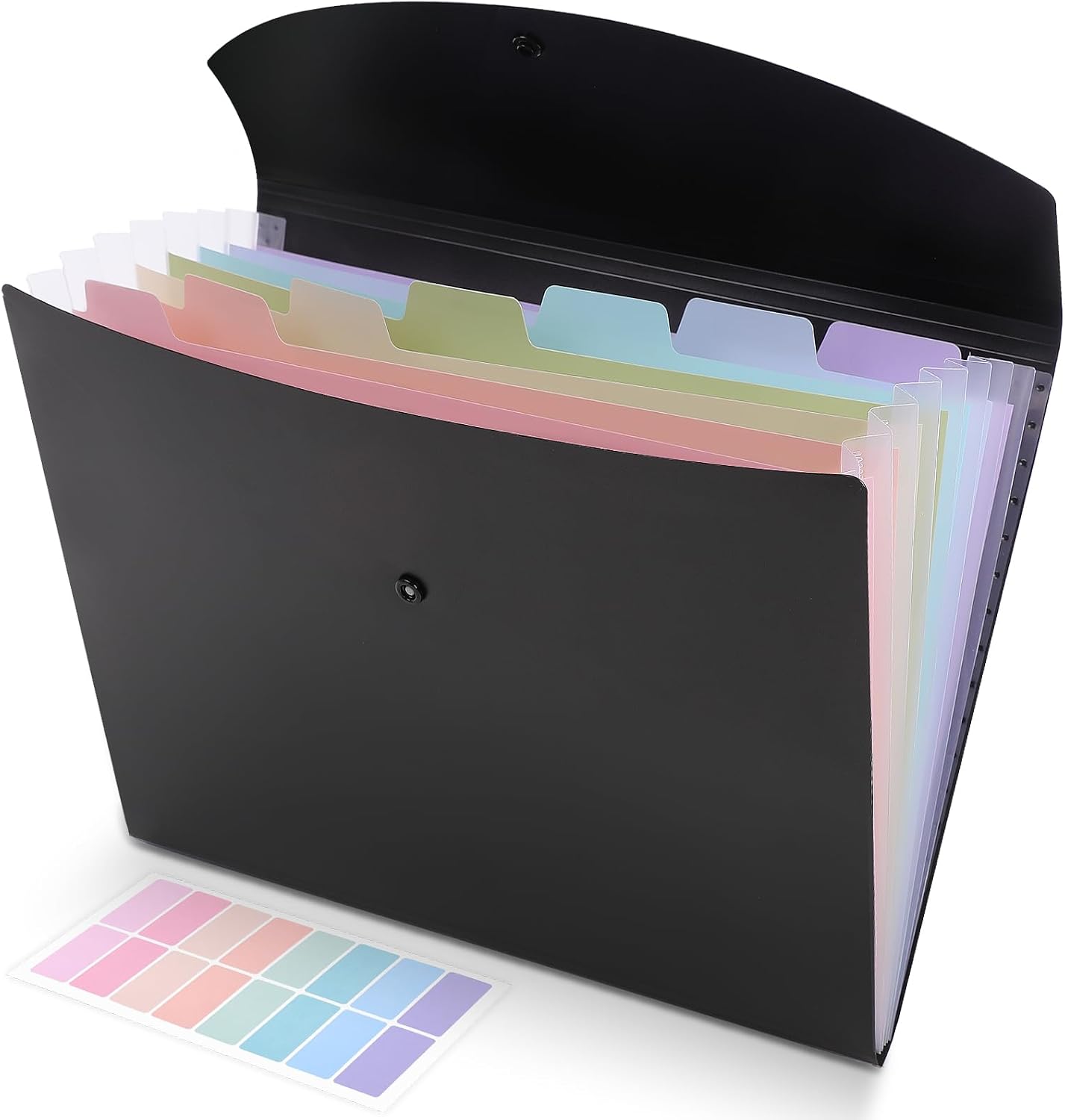 SKYDUE Cute Accordion File Organizer, Expanding File Folder with 8 Pockets, Document Organizer with Colorful Tabs for School, Office, Hospital Tax, Receipts Storage Letter/A4 Size Black
