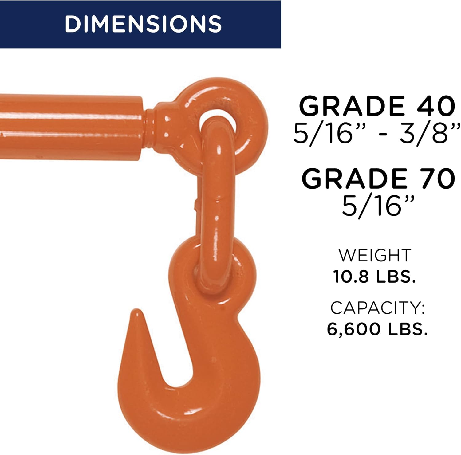 Ben-Mor Chain Binder with Swivel Hooks – Flatbed Load Securement Tie Down Binders for G30 Tiedown Chains - Ratchet Load Binder for Trucks, Trailers with 6,600 lbs Working Load Limit (Orange)