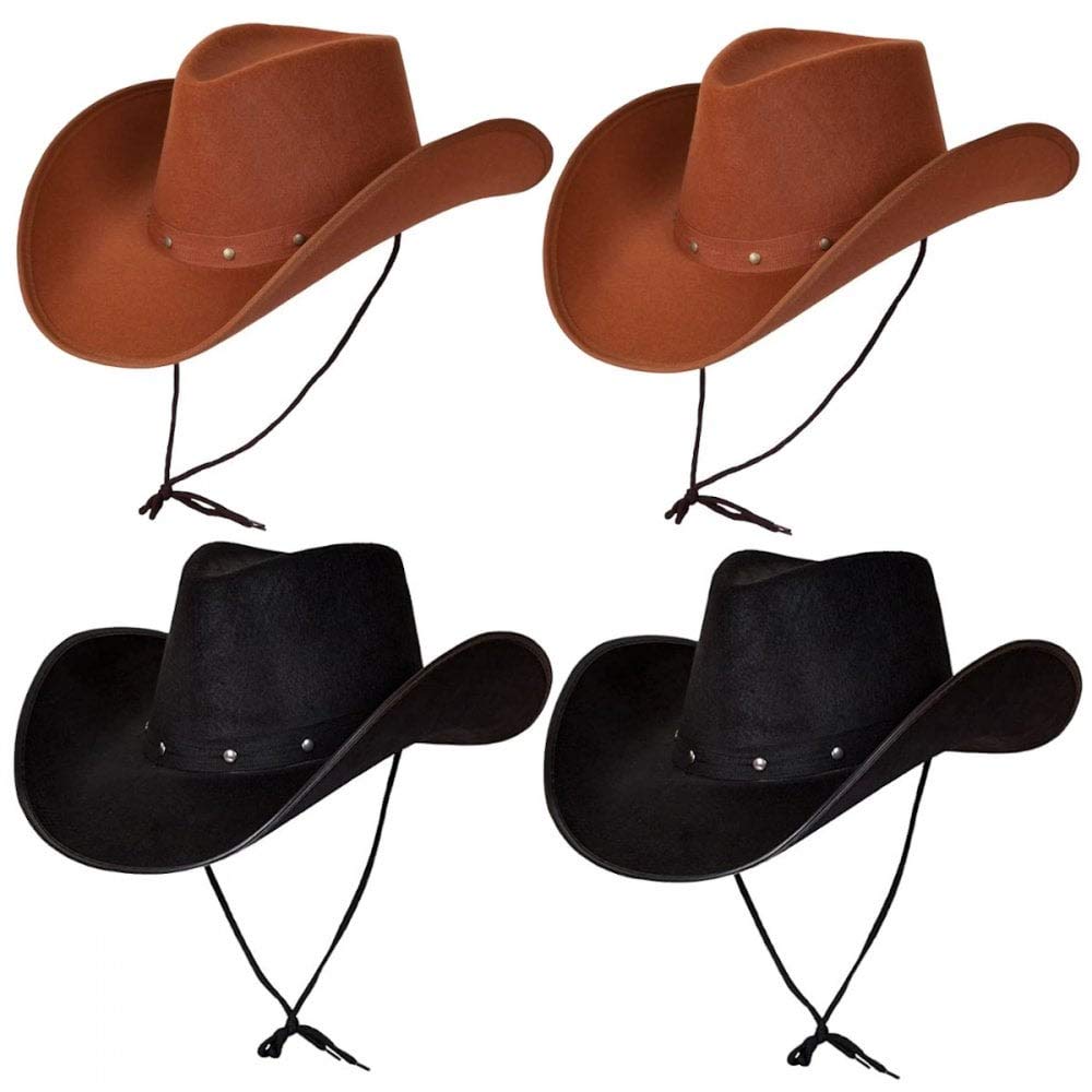 A2ZFD Adult Texan Cowboy Hat 4 PACK (2 x Brown, 2 x Black) Fancy Dress Accessory Wild Western Sheriff Country Rancher