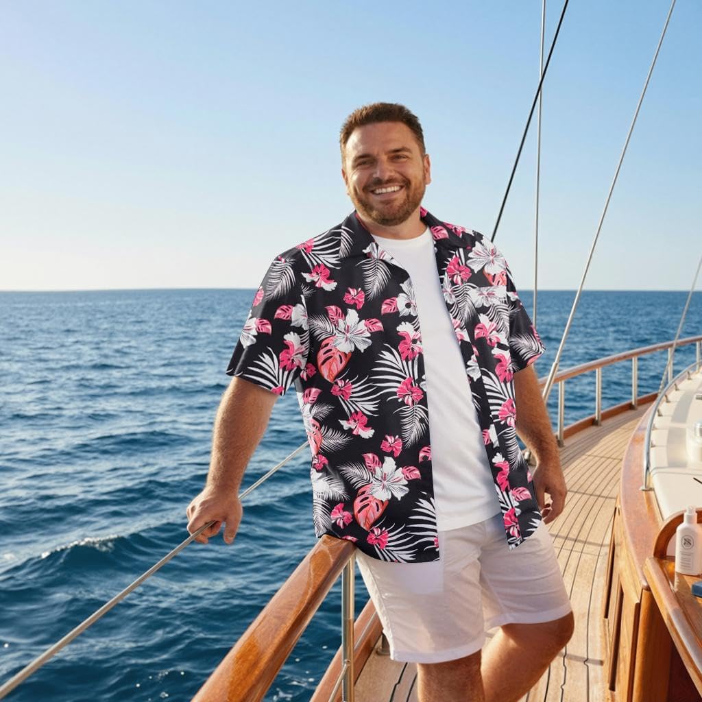 COOFANDY Big and Tall Men's Hawaiian Shirts Short Sleeve Tropical Floral Button Down Shirt Casual Summer Beach Shirts - Image 4