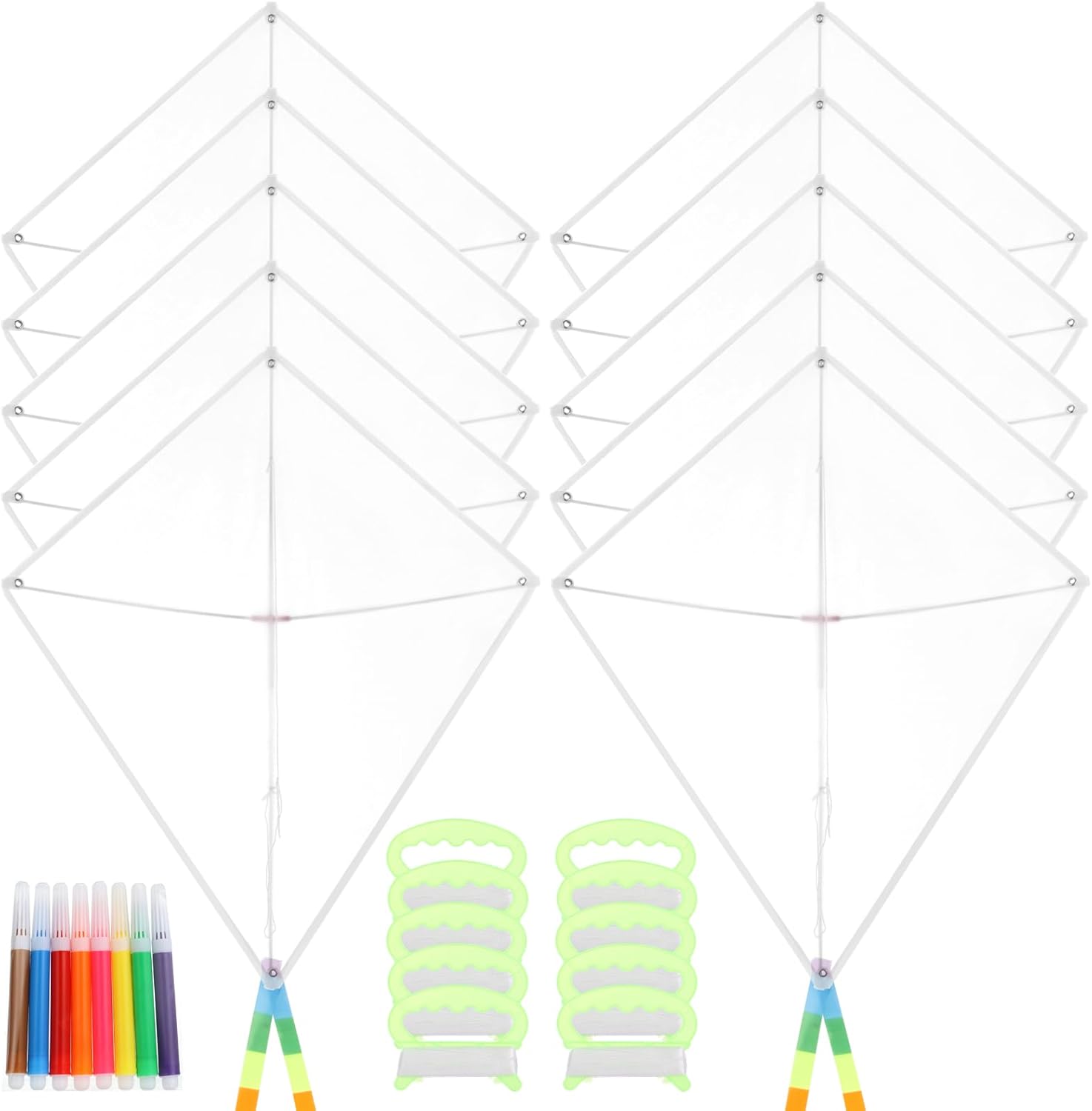 DIY Blank Kites 10 Packs, Bulk Kites DIY Kit for Kids DIY Decorating Coloring, Diamond Shaped Blank Making Craft Kit for Kids Aged 4+ 8PCS Watercolor Pens (10 Packs)