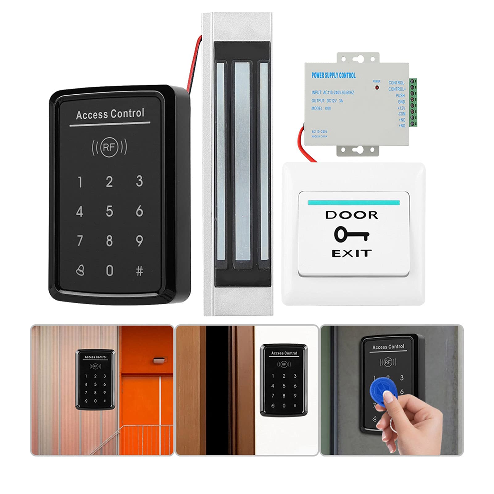 Lector de Tarjetas RFID 125KHz de Control de Acceso con contraseña, Control de Acceso con Teclado táctil, Cerradura electromagnética de 180 kg con protección contra