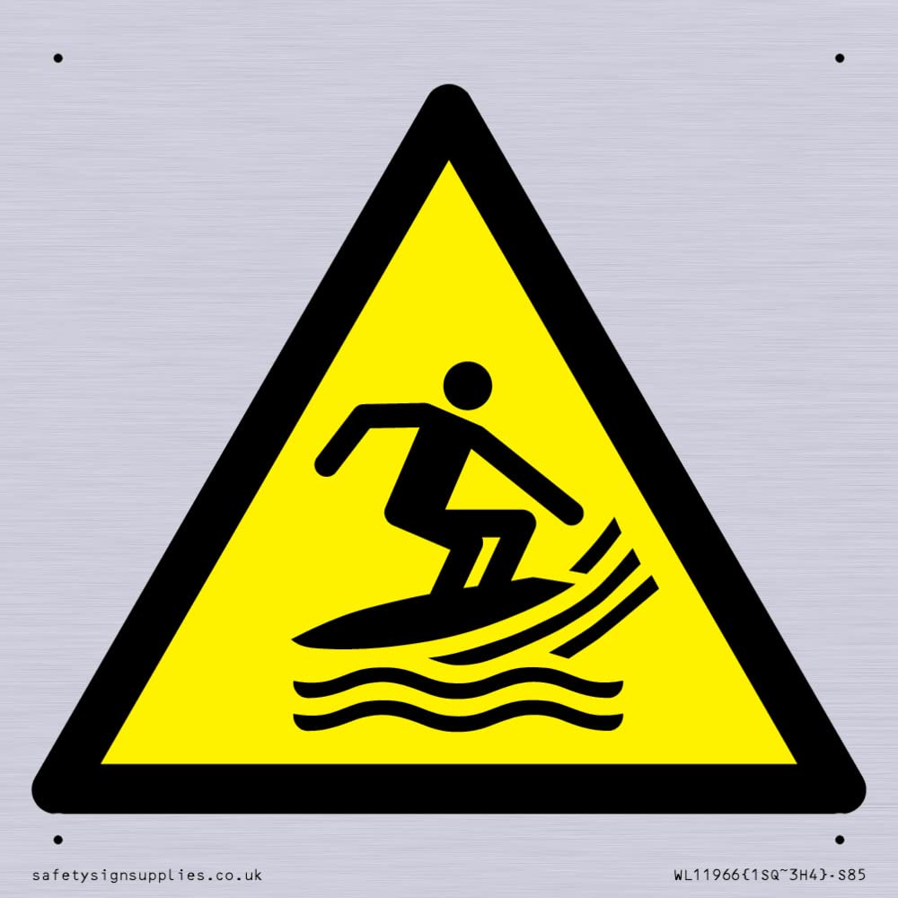 W046 Warning: Surf craft area Sign - 85x85mm - S85, Yellow/White