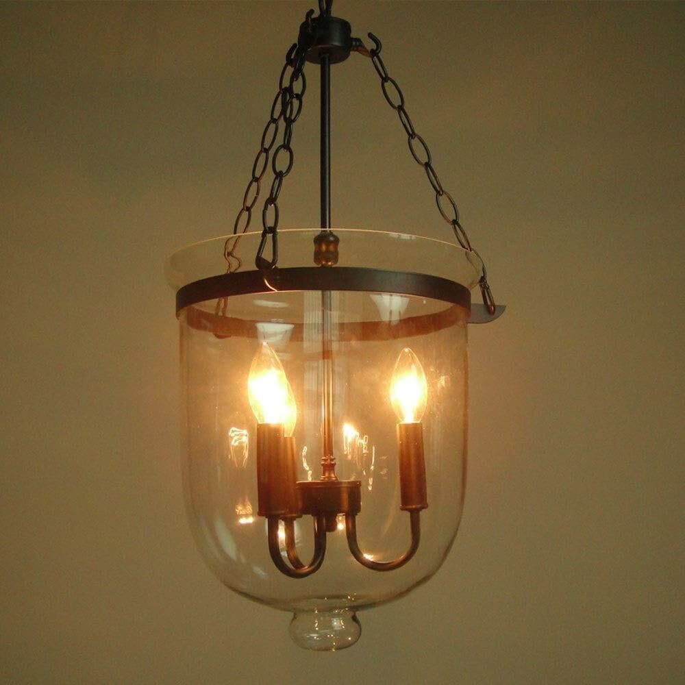 Farmhouse 3-Light Clear Glass Bell Pendant Light, Vintage Black Metal Frame Candle Style Chandelier for Kitchen Island, Foyer, Dining Room, and Entryway Lighting