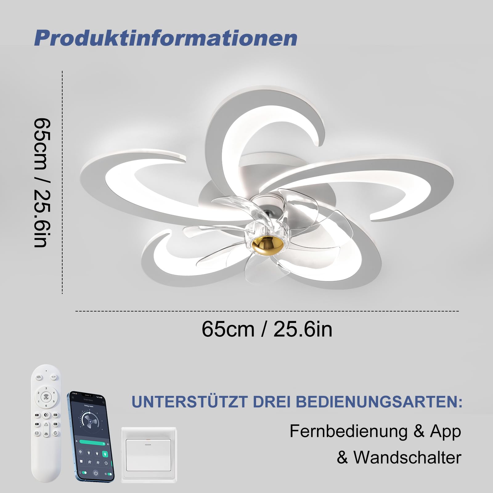 Ventilatore da Soffitto Moderno con Luce, Dimmerabile LED Plafoniere con Telecomando, Silenzioso Lampada Ventilatore da Soffitto per Soggiorno, 6 Velocità/Reversibili