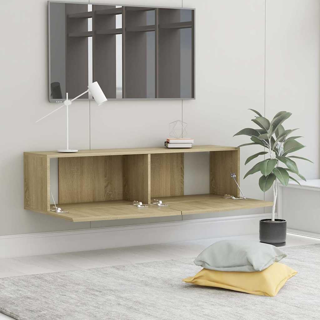Mobile TV in rovere Sonoma, 120 x 30 x 30 cm, con due ante a battente, montaggio a parete, spazio per soggiorno, tavolino TV, mobile basso, credenza, scaffale, comò