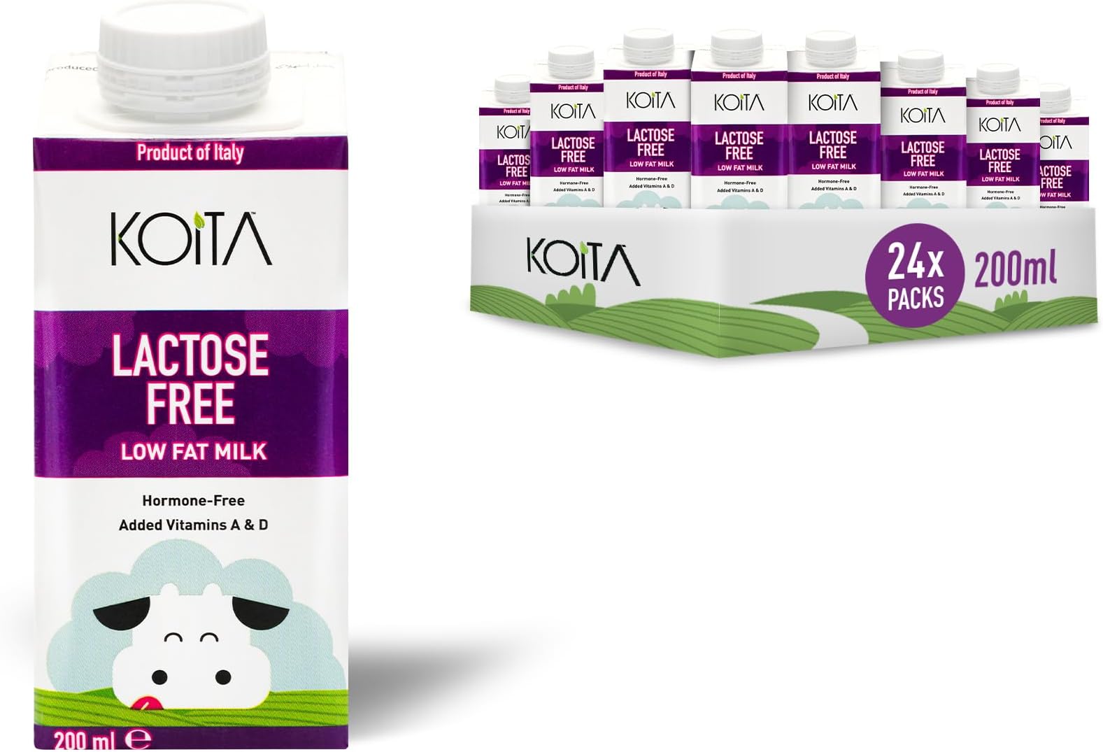 โ Lactose-Free Low Fat Milk (200ML, 24-Pack) - No Added Hormones, Easy To Digest, Vitamin Enriched, Made In Italy