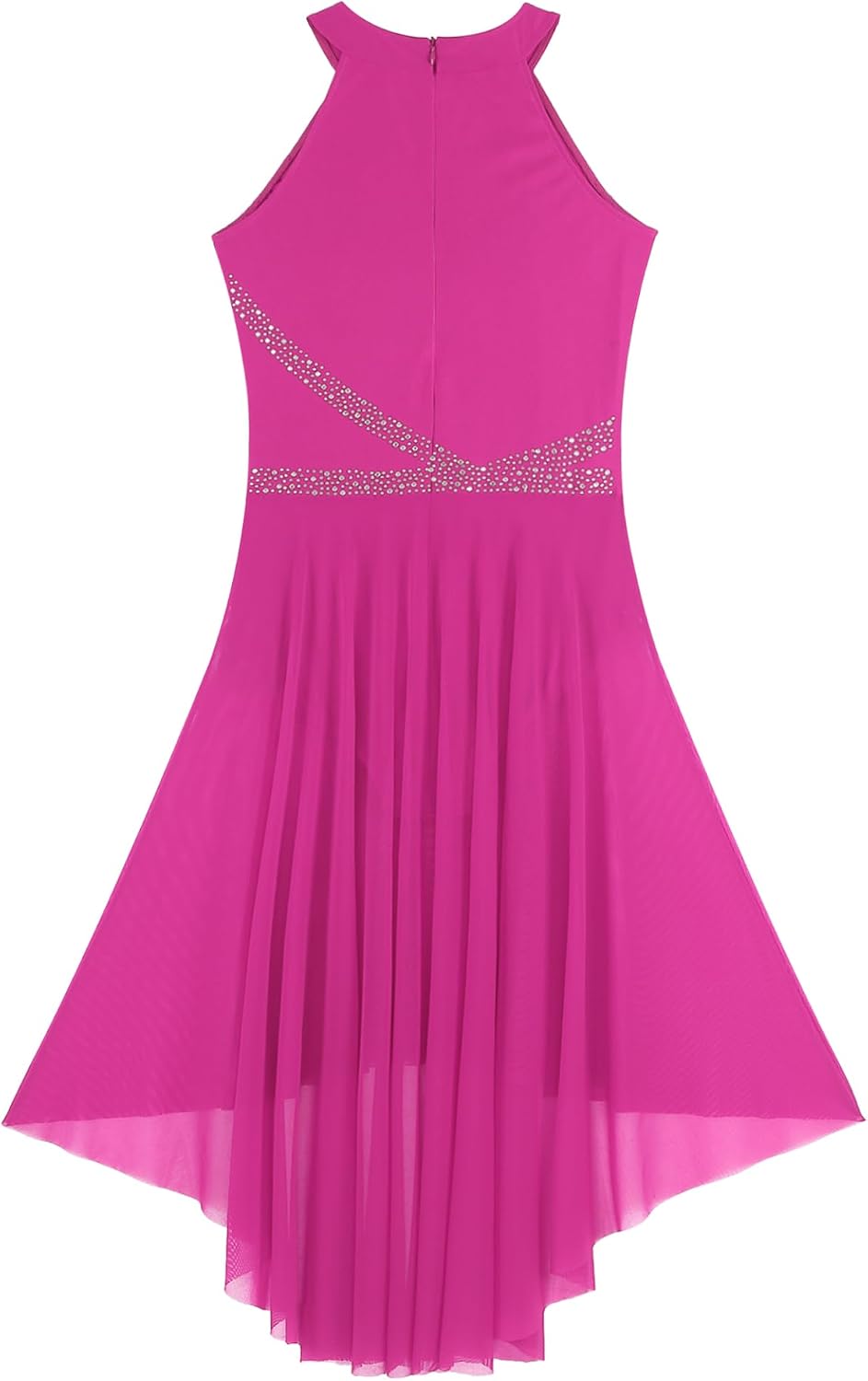 Linjinx Women's Lyrical Dance Dress Modern Contemporary Costume Sparkly Rhinestones Asymmetrical Mesh Dress