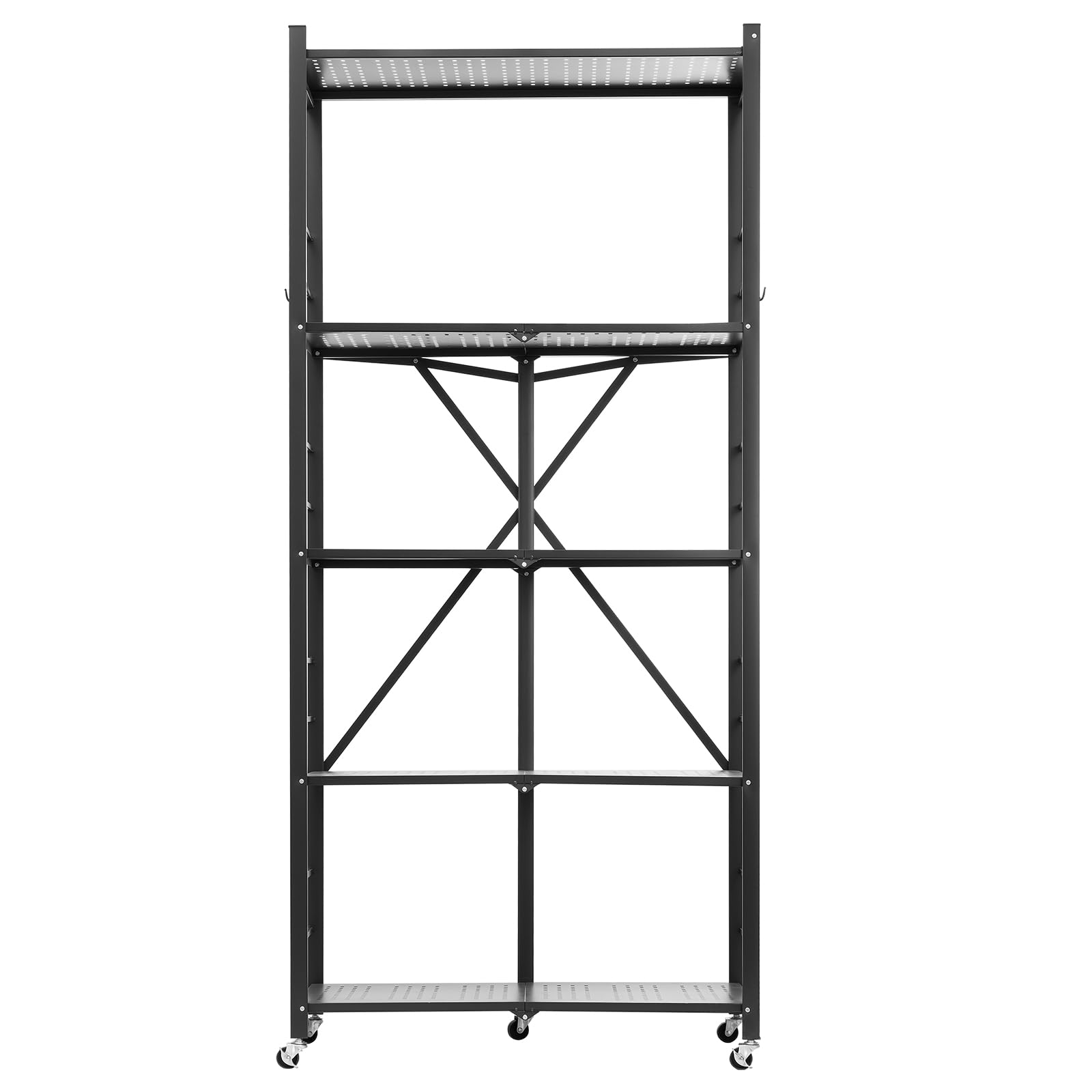 VEVOR Scaffale Portaoggetti Pieghevole a 5 Ripiani con Ruote, 360 x 810 x 1830 mm, Scaffale in Metallo Pieghevole, Robusto Resistente Senza Montaggio, per Garage, Cucina, Cantina Nero