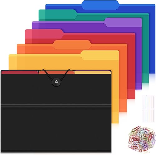 Uquelic Carpetas de archivos A4 Organizador de archivos con 6 carpetas Manilla, pestaña de corte de 13, carpetas de archivos de color protector de