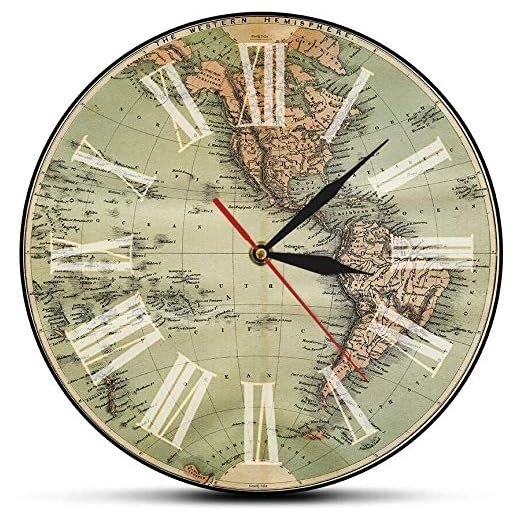 Old World Style Americas Earth Globe Karta Skriva rundvägg Klocka Silent Tabell 30x30cm