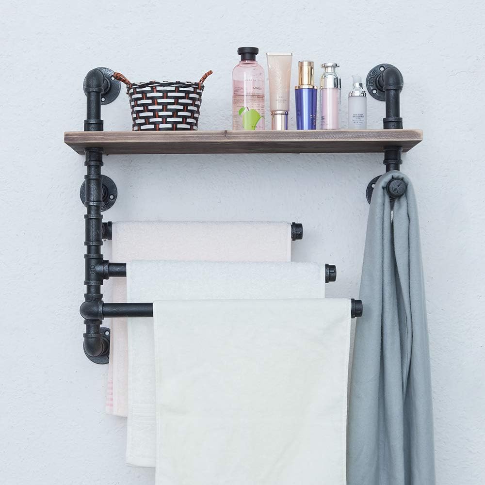 Flаѕh Sаlе Industrial Towel Rack with 3 Towel Bar,24in Rustic Bathroom Shelves Wall Mounted,Farmhouse Pipe Shelving Wood Shelf,Metal Floating Shelves Towel Holder,Iron Distressed Shelf Over Toilet Buу 1 gеt 1 Industrial Towel Rack with 3 Towel Bar,24in Rustic Bathroom Shelves Wall Mounted,Farmhouse Pipe Shelving Wood Shelf,Metal Floating Shelves Towel Holder,Iron Distressed Shelf Over Toilet