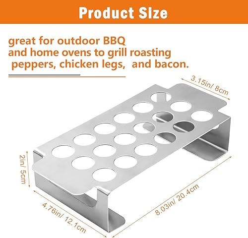 Miniatura 2 de Anglekai Rejilla de jalapeño de 18 agujeros para chile, parrilla de acero inoxidable con asa para chile, patas de pollo, jalapeño Popper Rack para